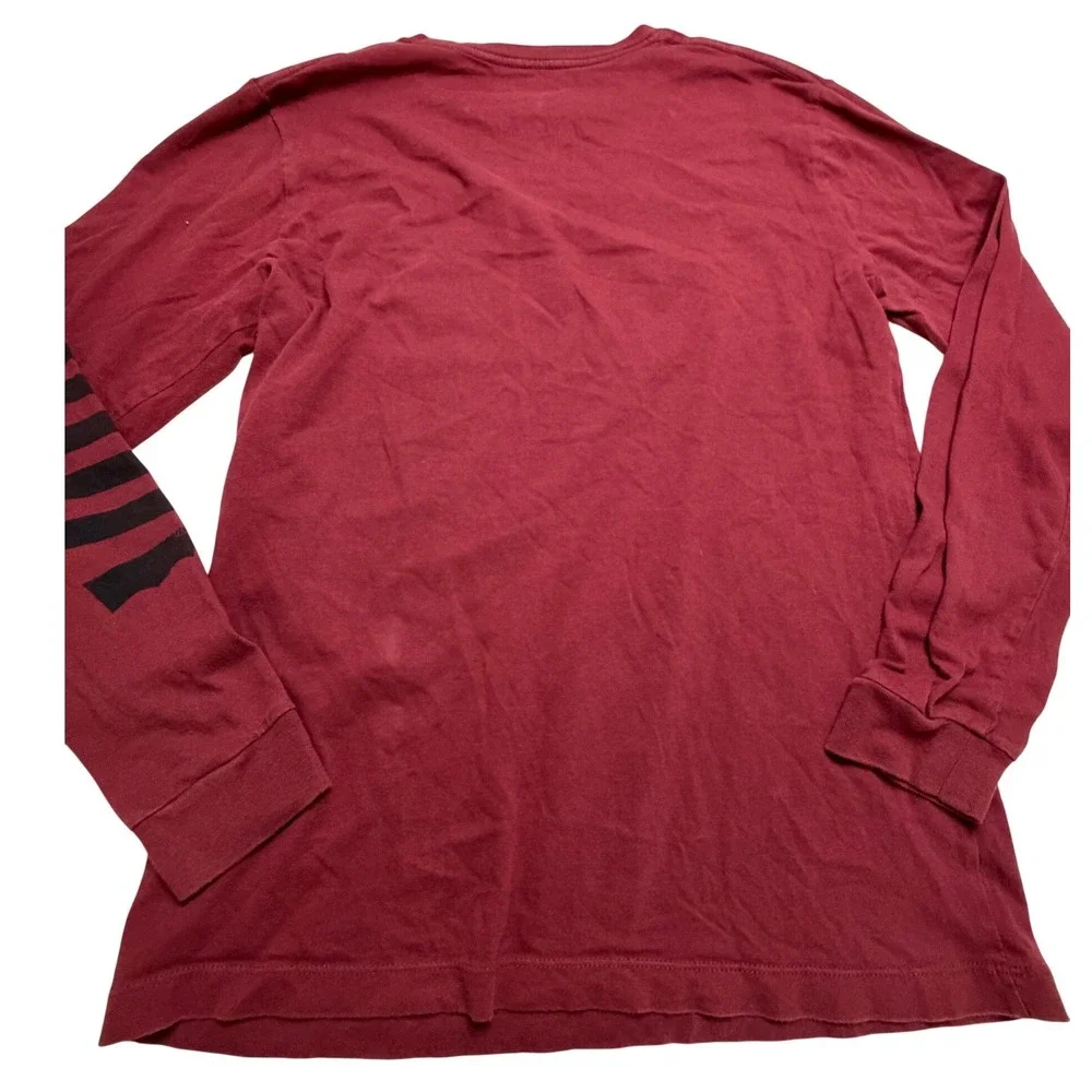 Levis Mens Long Sleeve Graphic Tee Burgundy Red Batwing Logo Shirt Small